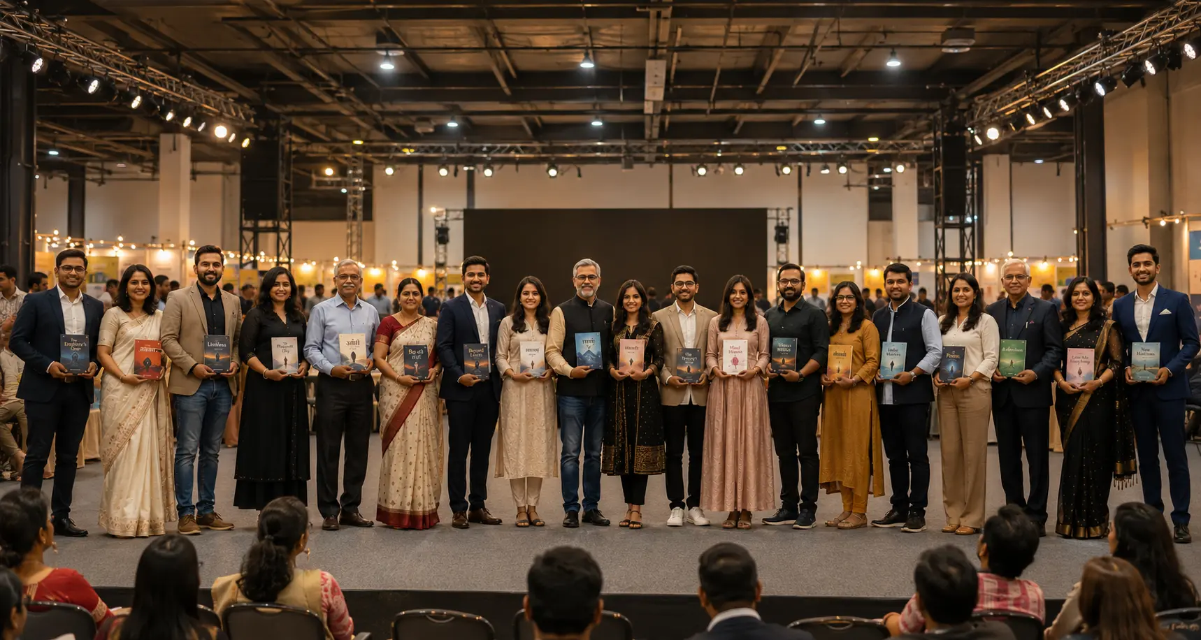 Group of authors celebrating